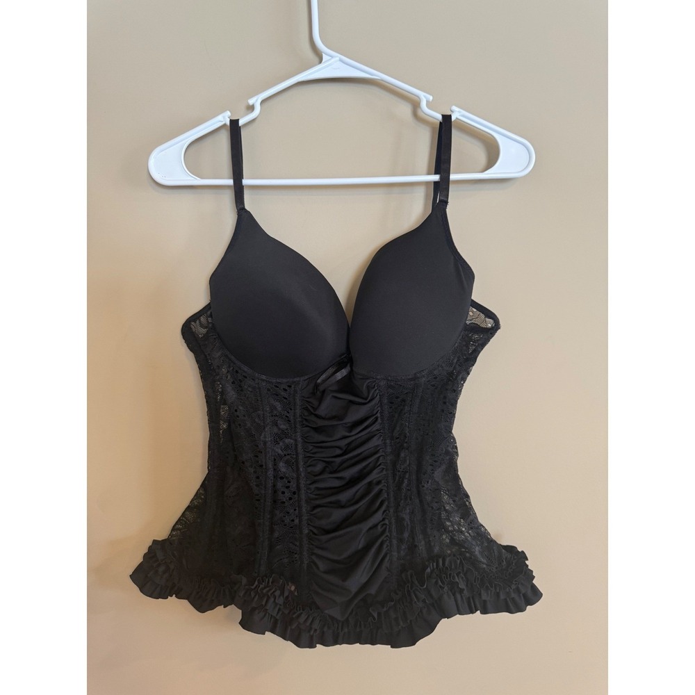 Just Sexy Lingerie Black Lace Corset Top Padded Ruched Ruffle Hem XL EVE038